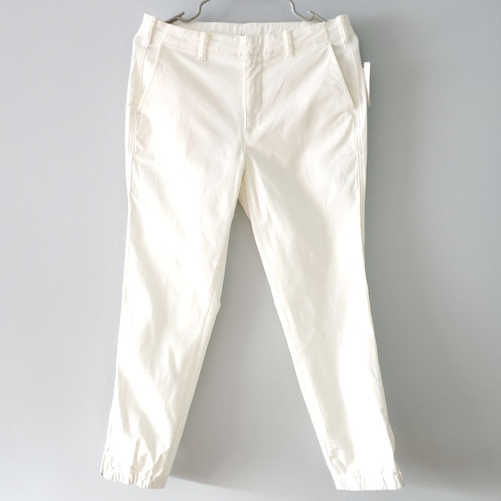 Anthropologie Chino Elastic Ankle Zip Hem Ivory Cargo Pants Size 28
